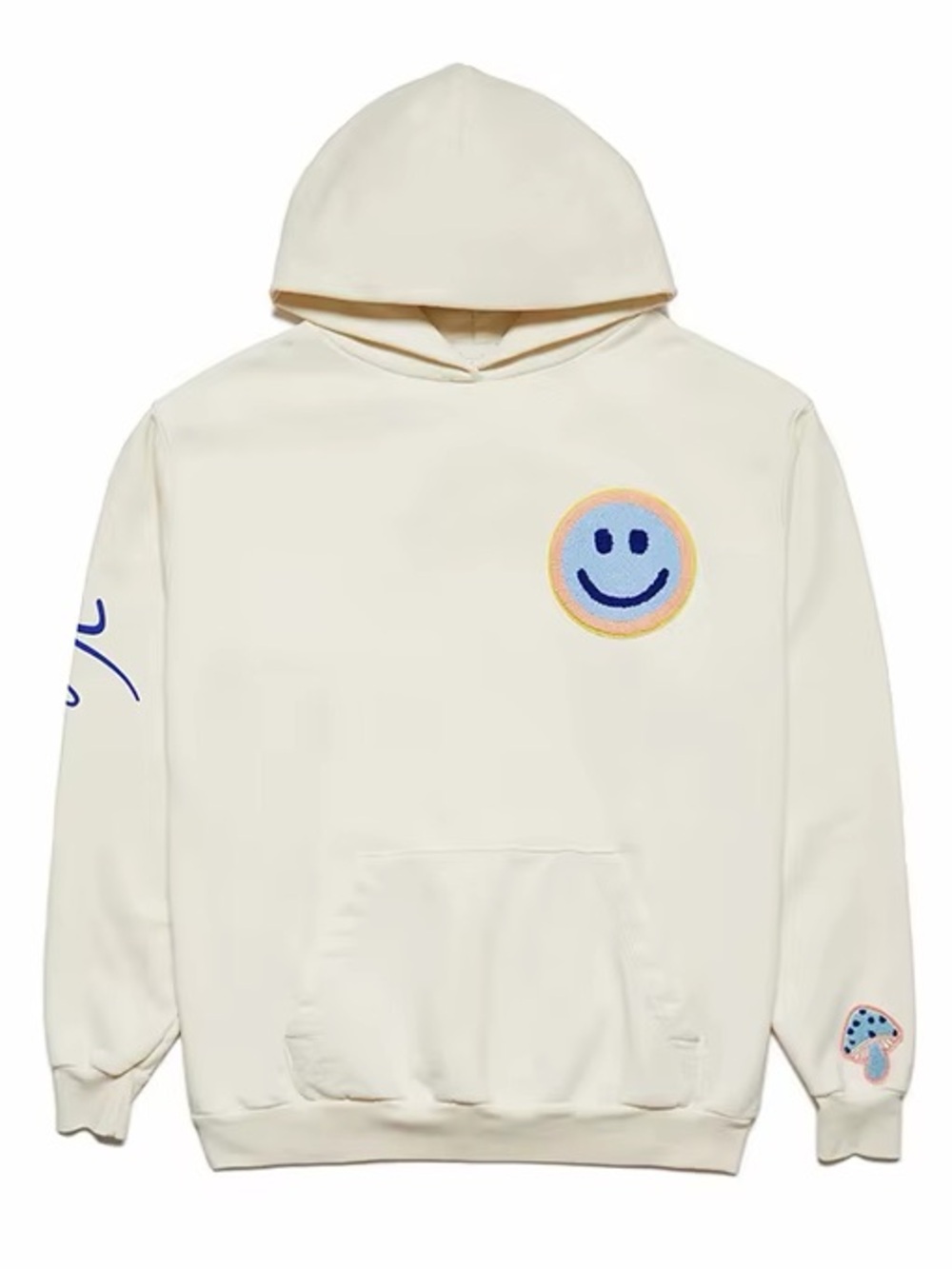 Valas Los Angeles Oversized Cream Smiley Face Hoodie Size Large